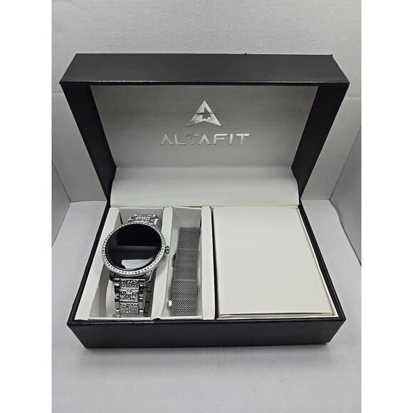 Altafit AF25 Smartwatch Silver Rhinestone Bezel Heart Rate Fitness Tracker Boxed - Picture 1 of 15